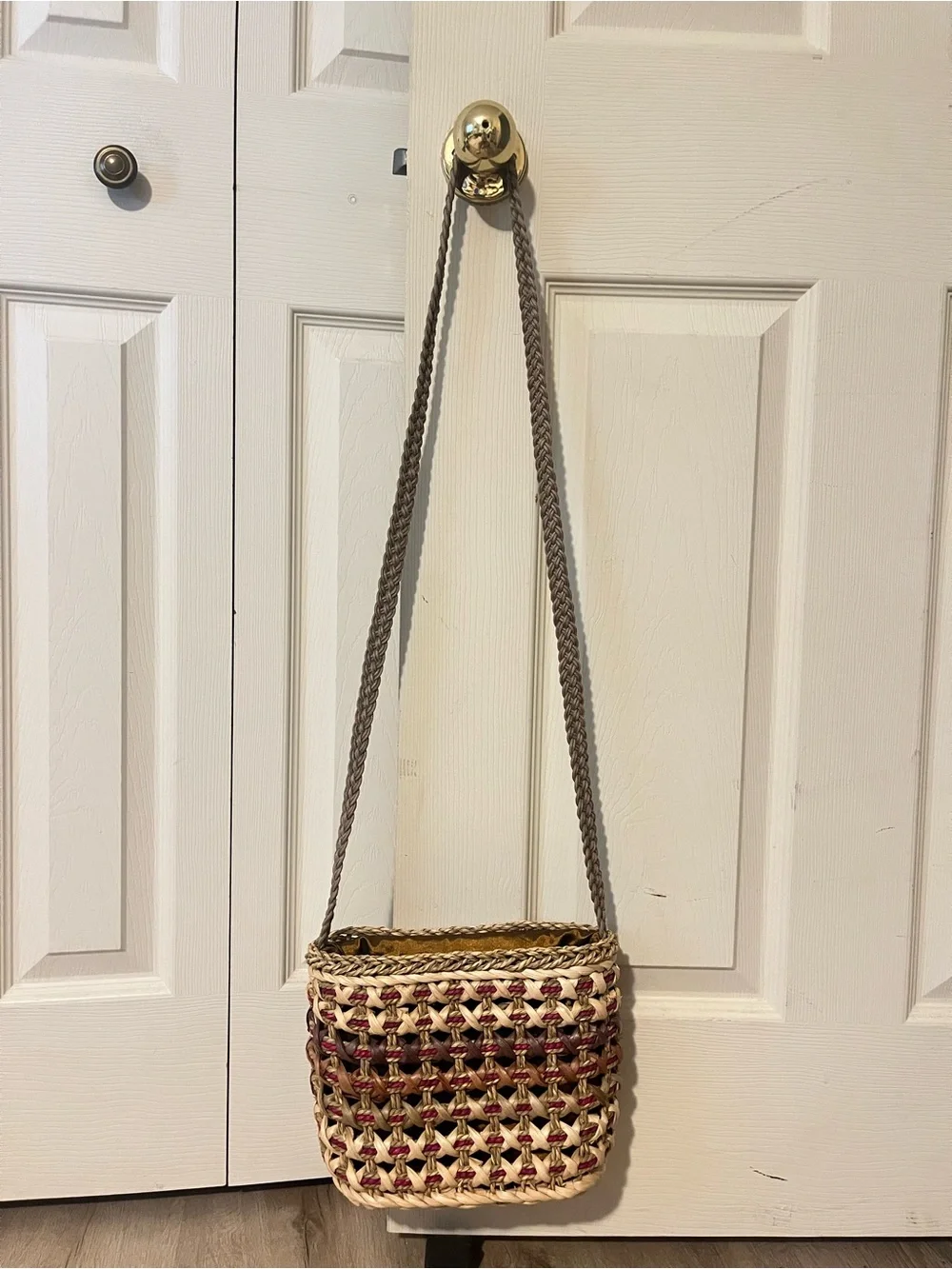 Woven Straw Crossbody Bag in Natural and Burgundy